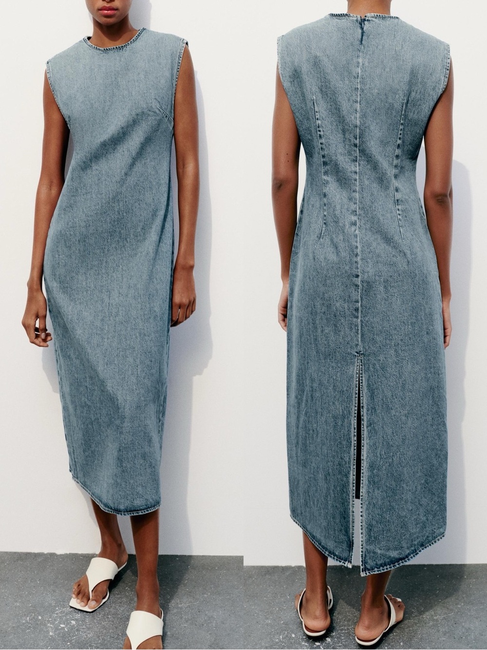 ZARA Sleeveless Denim Midi Dress